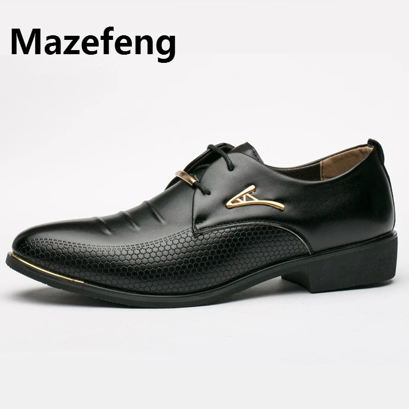 Mazefeng Men Business Oxfords Dress Shoes Pointed Toe Carved Italian Men Formal Shoes Leather Derby Shoes Plus Size 38-48