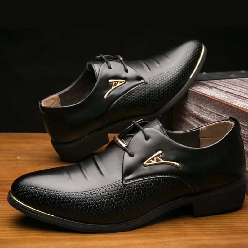 Mazefeng Men Business Oxfords Dress Shoes Pointed Toe Carved Italian Men Formal Shoes Leather Derby Shoes Plus Size 38-48