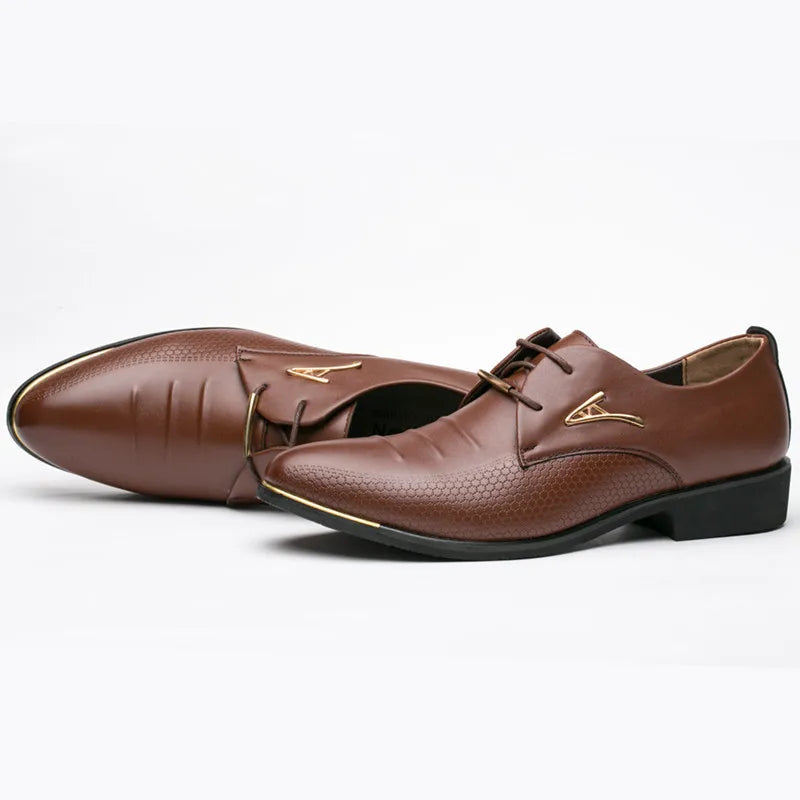 Mazefeng Men Business Oxfords Dress Shoes Pointed Toe Carved Italian Men Formal Shoes Leather Derby Shoes Plus Size 38-48