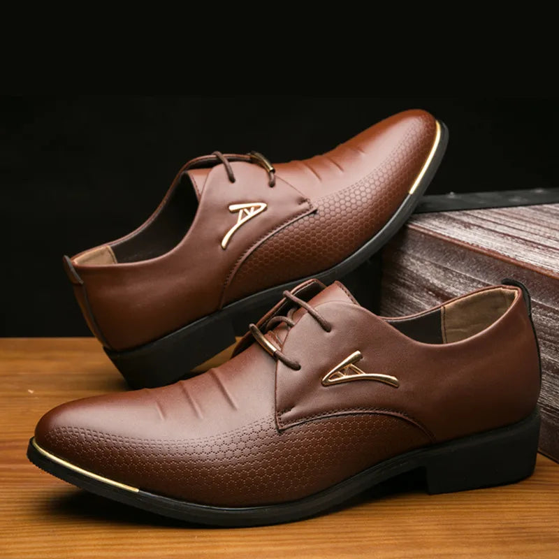 Mazefeng Men Business Oxfords Dress Shoes Pointed Toe Carved Italian Men Formal Shoes Leather Derby Shoes Plus Size 38-48