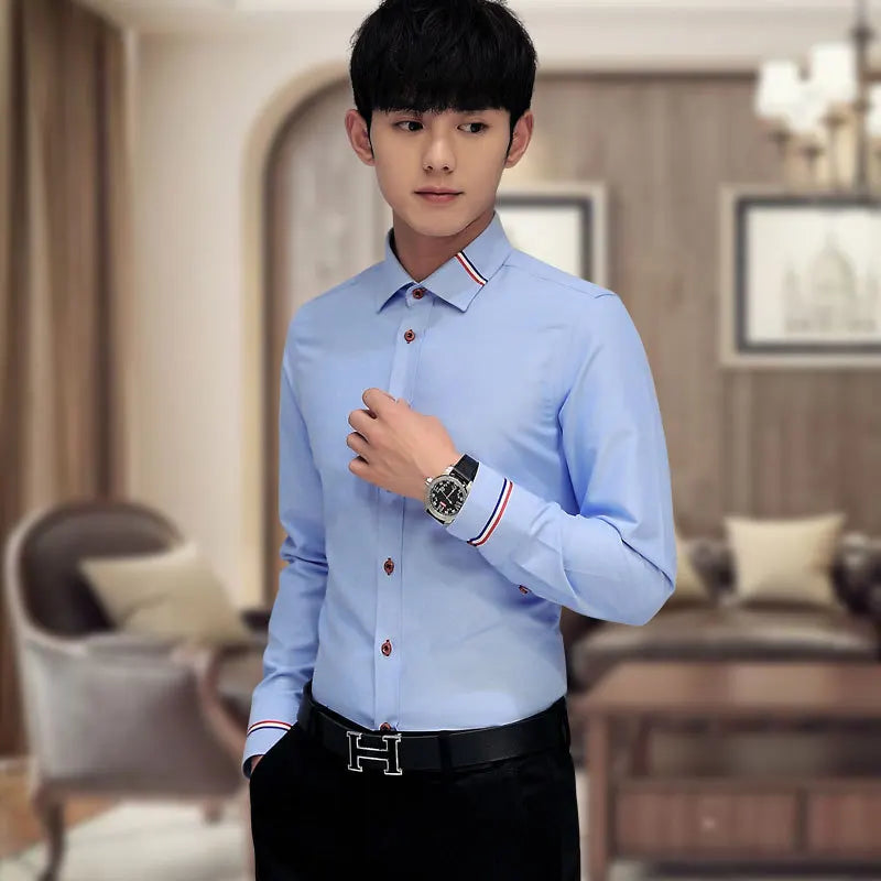 New Men's Shirt Oxford Spinning Solid Color Long Sleeve Non iron Professional Casual Cardigan Shirt Men's Wear
