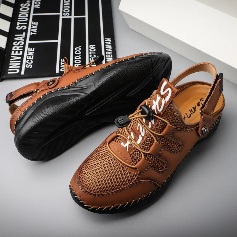 Size 38-48 Genuine Leather Shoes for Men Summer Slippers Luxury Sneakers Loafers Designer Leather Men Sandals Free Shipping