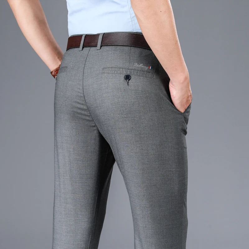Brand new Spring Summer Men's Soft Stretch Fabric Business Suit Pants Male Elastic Waist Straight Classic Work Wear Grey Trousers