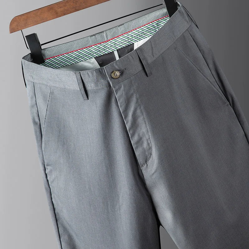 Brand new Spring Summer Men's Soft Stretch Fabric Business Suit Pants Male Elastic Waist Straight Classic Work Wear Grey Trousers