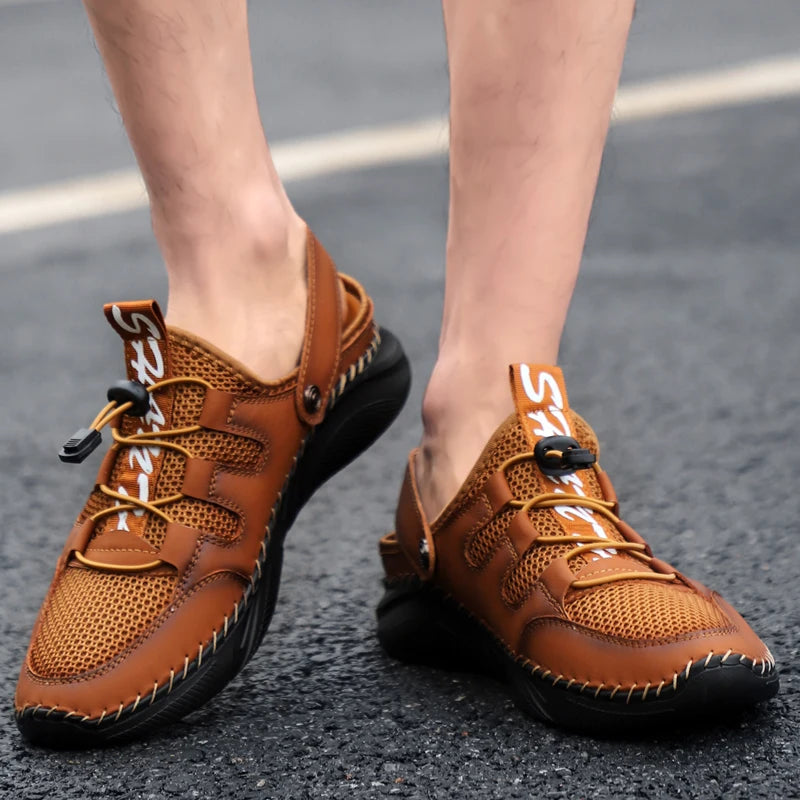 Size 38-48 Genuine Leather Shoes for Men Summer Slippers Luxury Sneakers Loafers Designer Leather Men Sandals Free Shipping