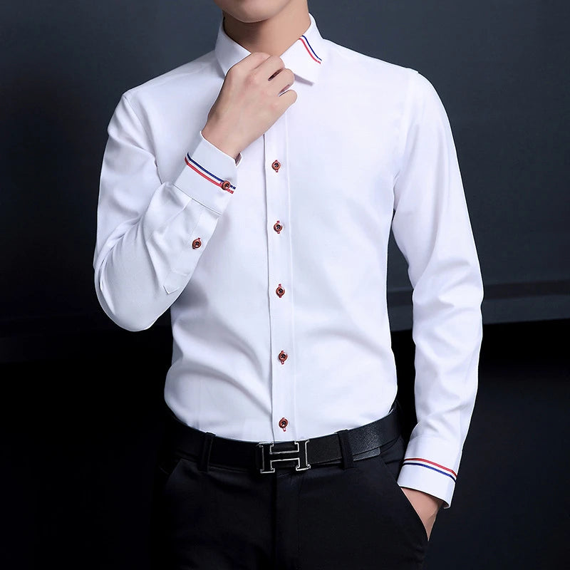 New Men's Shirt Oxford Spinning Solid Color Long Sleeve Non iron Professional Casual Cardigan Shirt Men's Wear