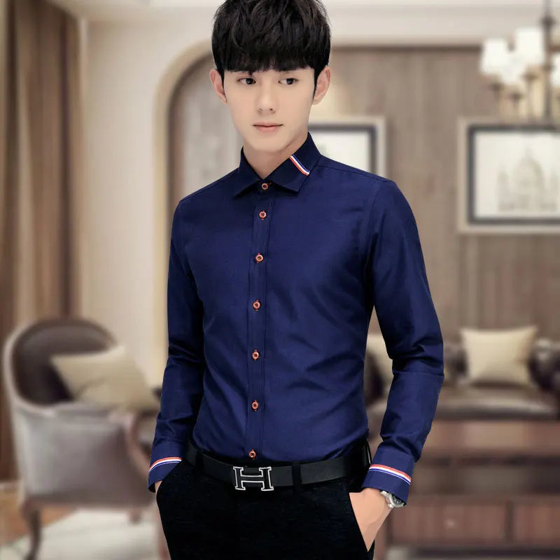 New Men's Shirt Oxford Spinning Solid Color Long Sleeve Non iron Professional Casual Cardigan Shirt Men's Wear