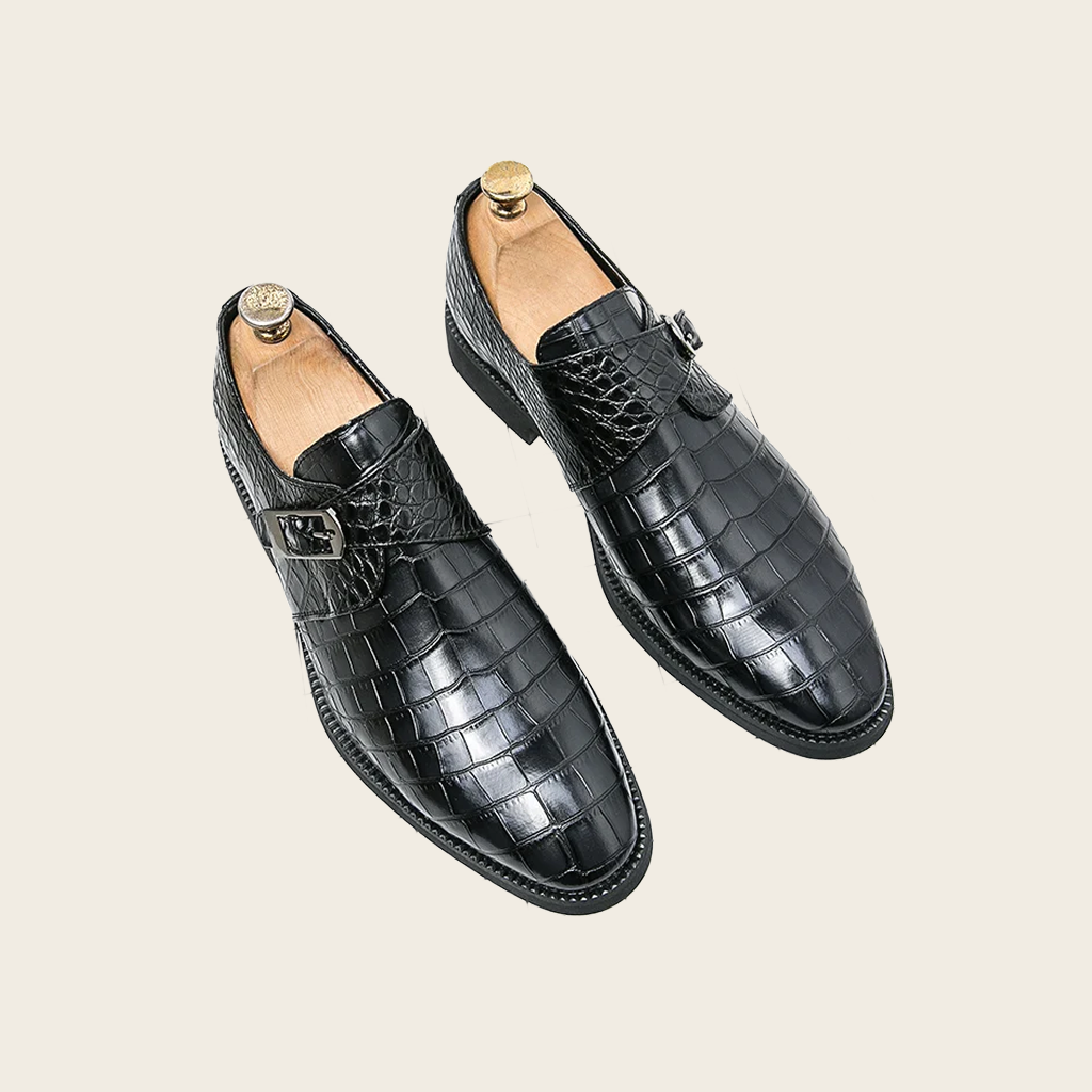 Textured Buckle Strap Formal Shoes