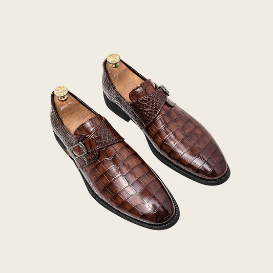 Textured Buckle Strap Formal Shoes