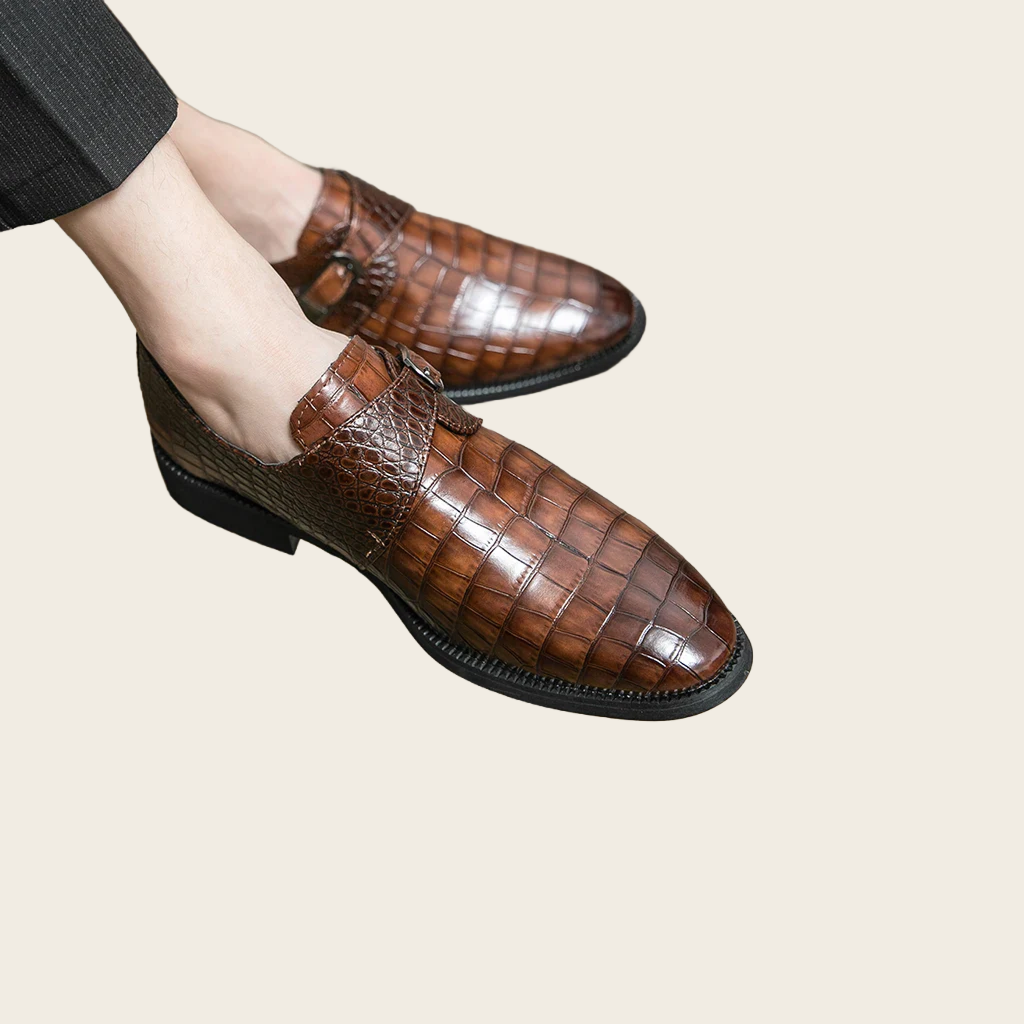 Textured Buckle Strap Formal Shoes