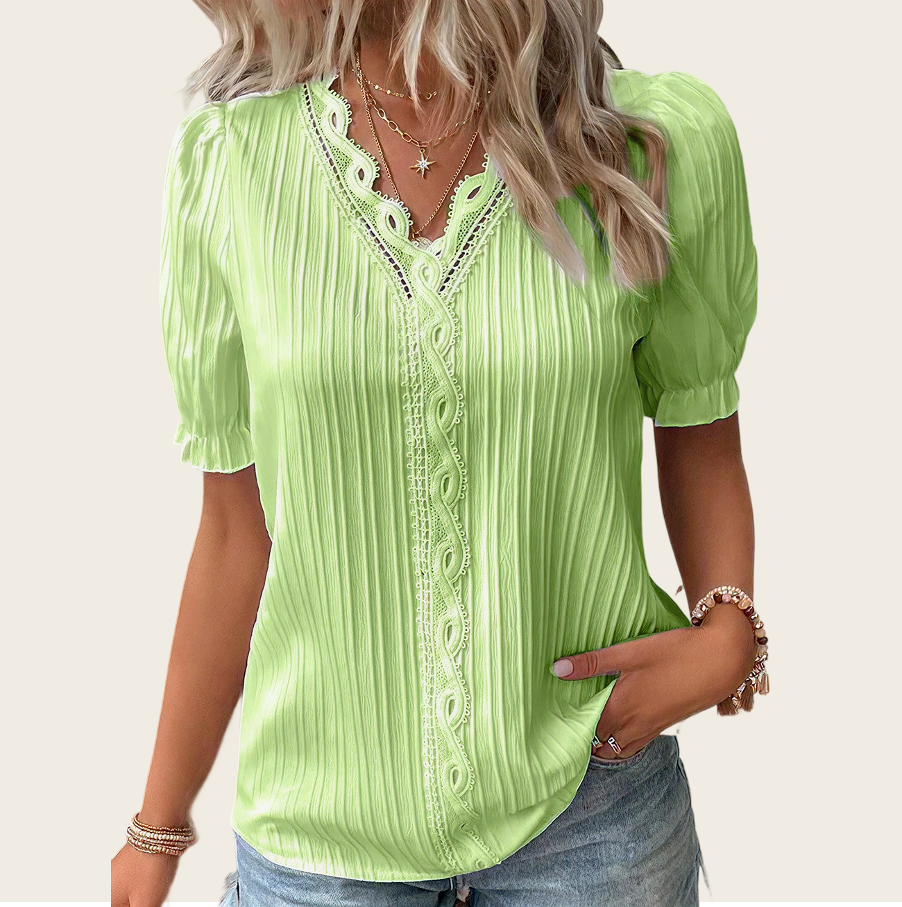 Summer Pleated Lace Top