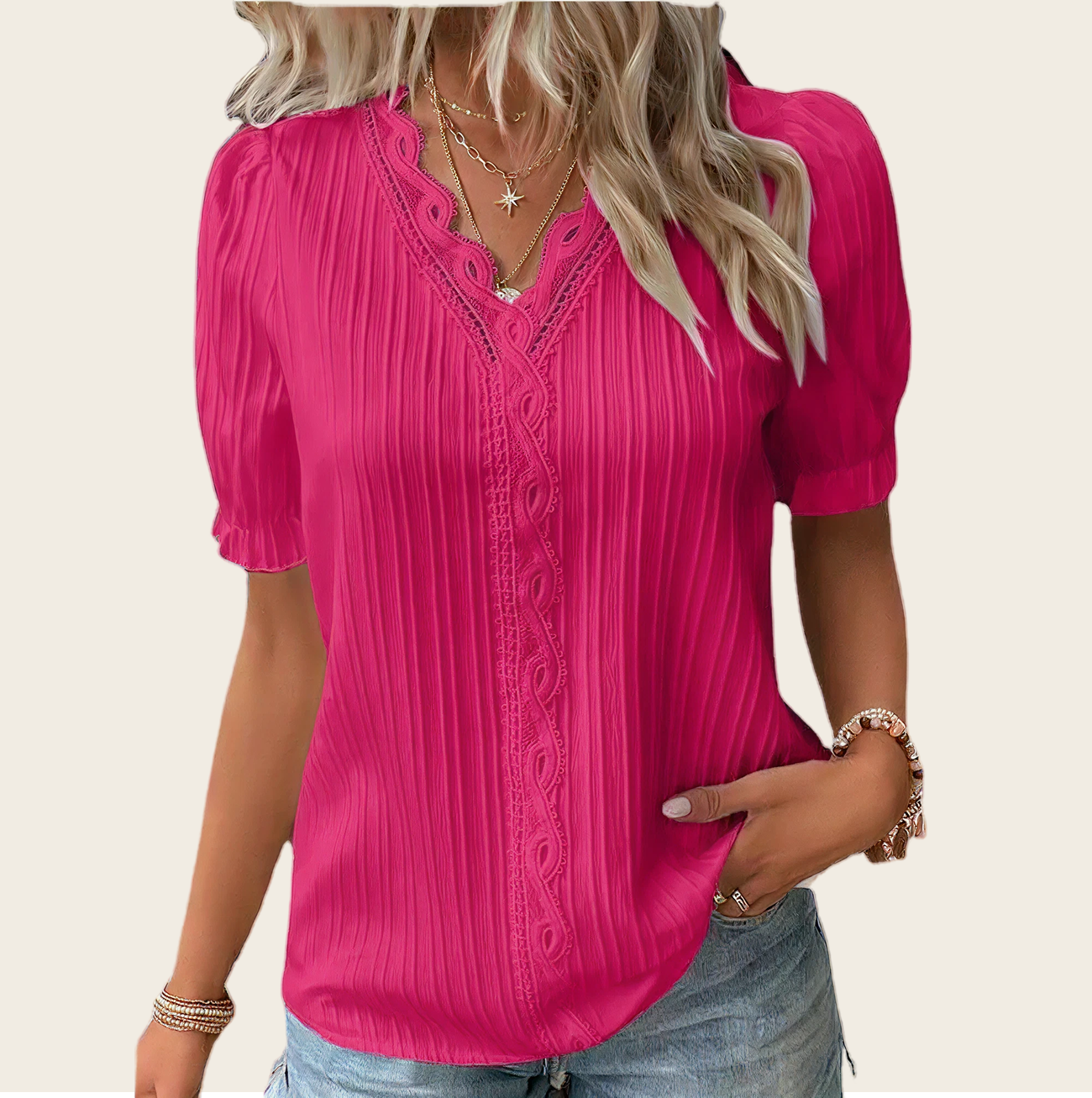 Summer Pleated Lace Top