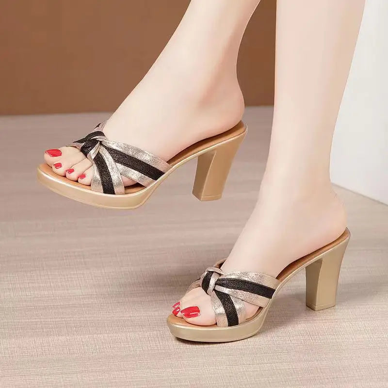 New Brand High Heels Shoes Women Chunky Slippers Summer Designer Ladies Sandals