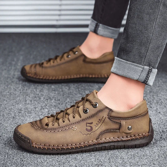 Men Leather Shoes  Casual Moccasin Handmade Outdoor Comfortable High Quality Fashion Soft Homme Ankle Non-slip Flats