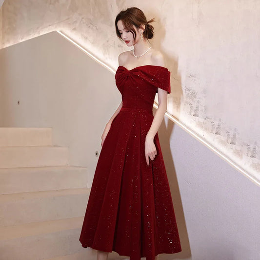 DongCMY New Prom Dresses Boat Neck Vestidos Luxury Elegant Princess Red Party Evening For Women Wedding Customize