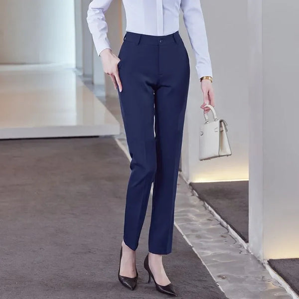 Women's Business Pants - Slim-Fit High-Waisted Office Work Trousers