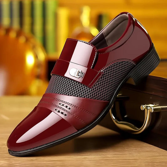 Classic Business Dress Men Shoes Formal Slip On Dress Shoes Men's Oxfords Footwear Elegant Leather Shoes For Men Loafers Wine Red