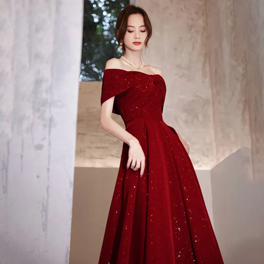 DongCMY New Prom Dresses Boat Neck Vestidos Luxury Elegant Princess Red Party Evening For Women Wedding Customize