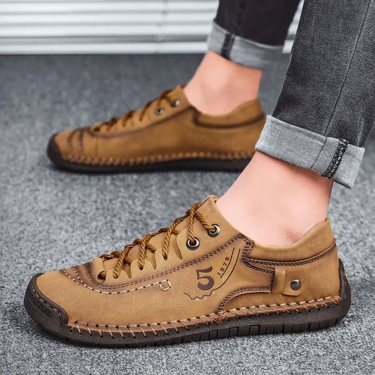 Men Leather Shoes  Casual Moccasin Handmade Outdoor Comfortable High Quality Fashion Soft Homme Ankle Non-slip Flats