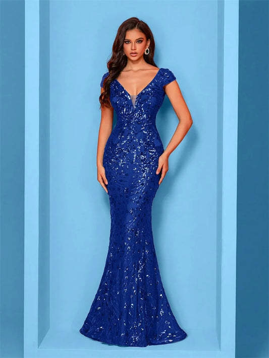Elegant Champagne Evening Dress Women Long 2026 Luxury Mermaid Formal Sequins Prom Wedding Party Cocktail Dresses