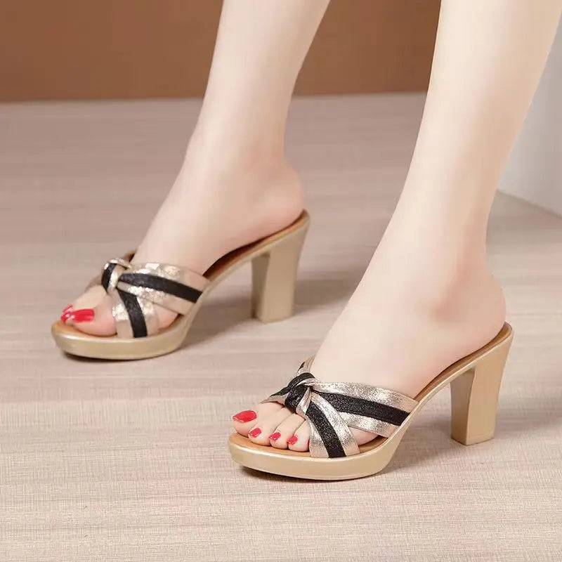 New Brand High Heels Shoes Women Chunky Slippers Summer Designer Ladies Sandals