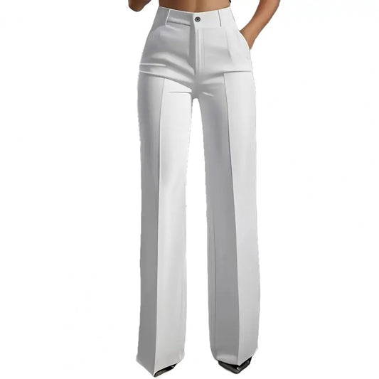 Women Suit Pants Women’s High Waist Suit Pants with Button Zipper Closure Wide Leg Dress Trousers Solid Color Workwear