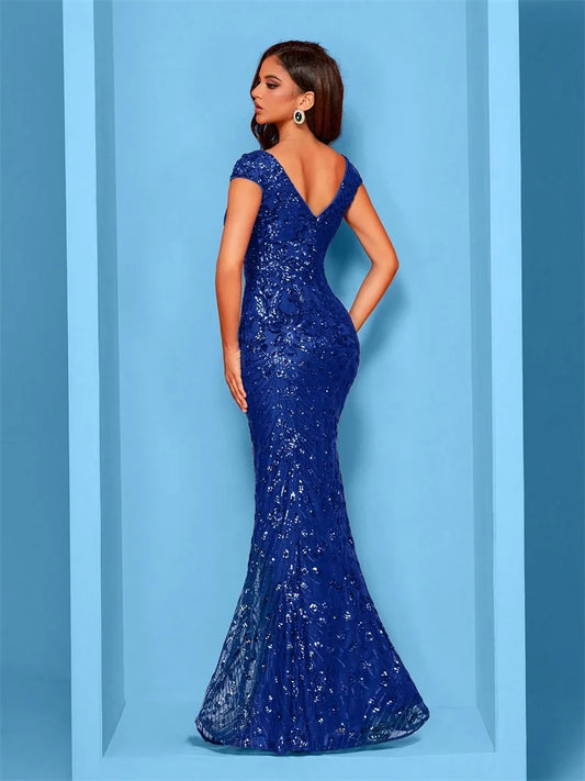 Elegant Champagne Evening Dress Women Long 2026 Luxury Mermaid Formal Sequins Prom Wedding Party Cocktail Dresses